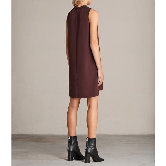 AllSaints Jay Pleated Mini Dress XS Bordeaux Red  Semi Sheer Casual Sleeveless - Picture 14 of 14